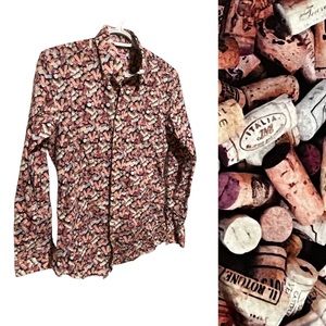 COTON DOUX Paris Cork Print Fitted Buttoned Down Shirt for Wine Lovers